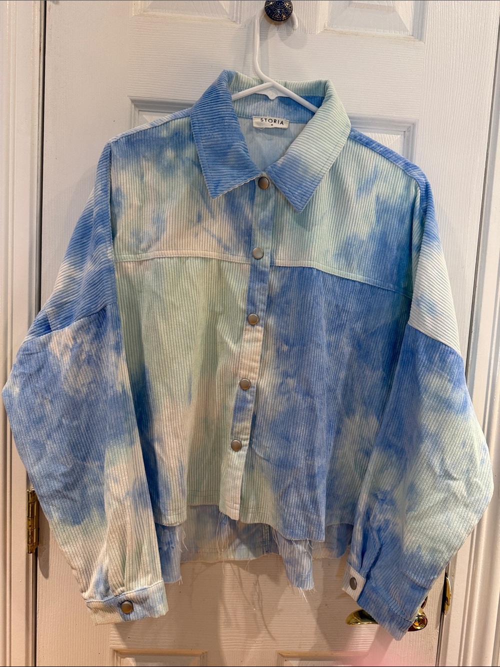 Storia Tie-Dye Corduroy Button-Down Shirt Jacket — Blue & Mint